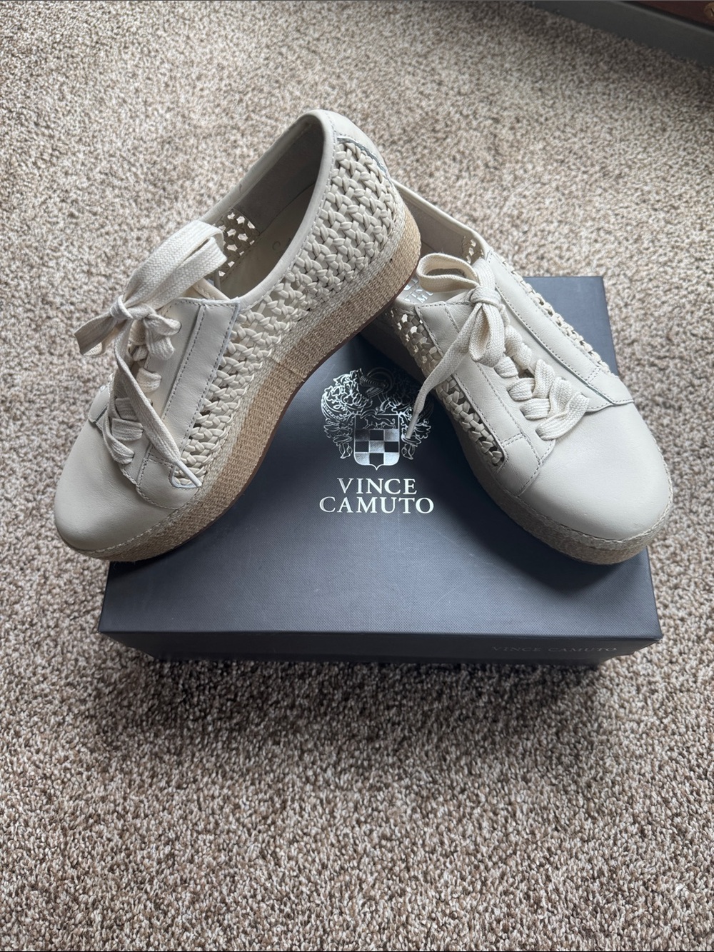 Vince Camuto Cream Woven Espadrille Sneakers